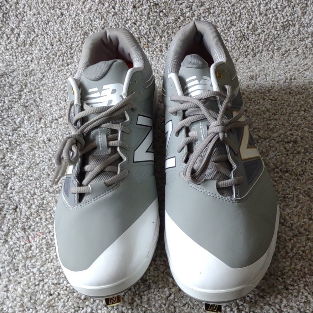 New Balance Gray/White Baseball Metal Cleat L4040GW3 Mens 16 EUC - Picture 2 of 6